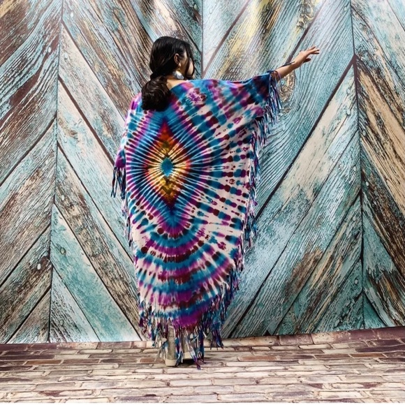 Boho Tie Dye Maxi LOA Tunic Top Dress Kaftan - Picture 4 of 12